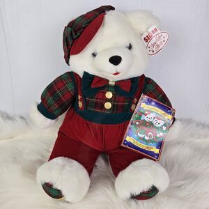 Vtg 1996 Snowflake Teddy TB Trading Velvet Pants Plaid Top White Plush 21" NEW